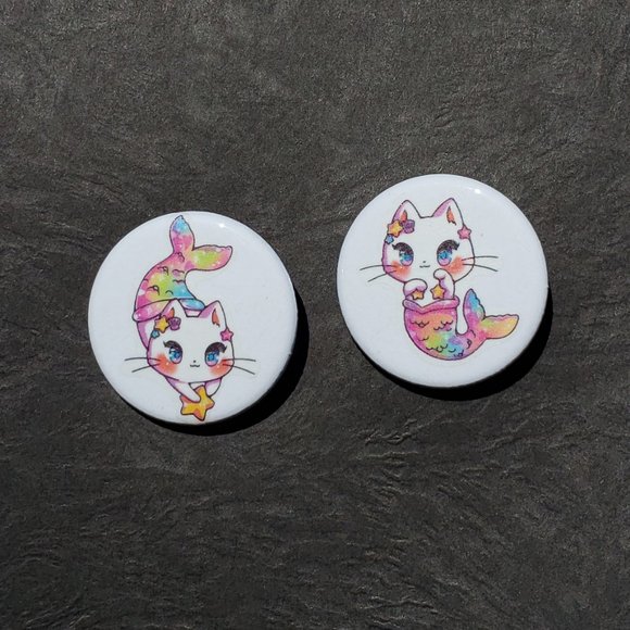 Cute Cat Mermaid Pin Back Button Set! - Picture 2 of 4
